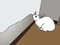 うさぎが壁紙を噛んで破いた様子のイメージイラスト